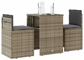 Set da bistrò 3 pz con cuscini grigio in polyrattan