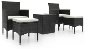 Set da bistrot per giardino 5pz polyrattan vetro temperato nero