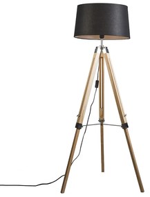 Lampada da terra naturale con paralume in lino nero 45 cm - Tripod