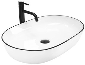 Lavabo da appoggio in ceramica Rea CLEO white Black edge