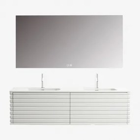 Set Mobili Da Bagno In Legno Noura Con Lavabi Integrati Bianco & Led Rettangolare (160x75 Cm) & Bianco ↑20 Cm Con Valvola Di Scarico Con - Sklum