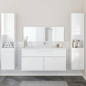Set Mobili Da Bagno 4 Pz Bianco Lucido İn Legno Multistrato /