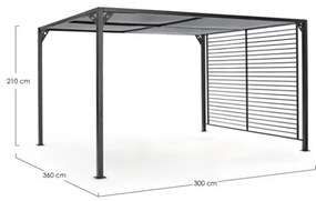 Pergola In Alluminio 3x3,6 m Gazebo Scuro Con Tettuccio Scorrevole Grigio Noah Bizzotto