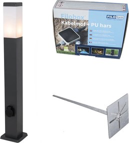 Lampada da esterno grigio scuro con picchetto e pressacavo 80 cm, con presa integrata IP44 - Malios