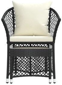 Set da giardino 2 pz con cuscini nero in polyrattan