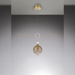Aurora - lampada a sospensione singola, tubo oro satinato con vetro...