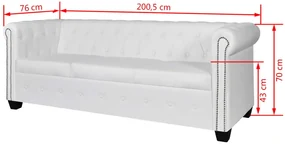 Divano chesterfield a 3 posti in finta pelle bianco