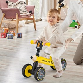 Costway Bicicletta senza pedali per bambini da 10 a 24 mesi, Bici carina con 4 ruote silenziose sterzo limitato Giallo