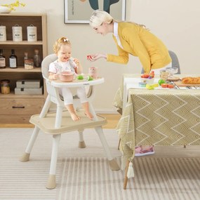 Costway Seggiolone 6 in 1 per bambini con tavolo convertibile vassoio doppio rimovibile, Seggiolone convertibile Beige