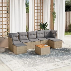 Set divano da giardino 8 pz con cuscini beige in polyrattan