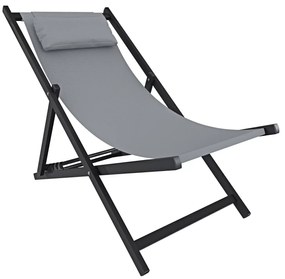 Sedia Sdraio Leggera Da Giardino Schienale Regolabile 5 Posizioni Pieghevole Ergonomica Con Cuscino Traspirante Struttura Nera In Alluminio Da Esterno Piscina Mare Portata Massima 160 Kg (Grigio)