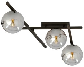 Plafoniera Moderna 3 Luci Teti In Acciaio Nero Bracci Regolabili E Vetro Fumè