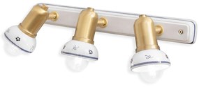 Applique Classica Savona Ceramica E Ottone Satinato Decorato Filo Blu 3 Luci E14