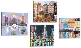 Set di quadri – Città con imitazione di pittura a olio