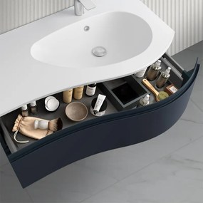 Mobile bagno sospeso 90 cm Melody blu navy con vasca decentrata e specchio
