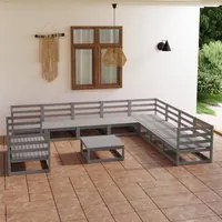 Set Divani da Giardino 11 pz Grigio in Legno Massello di Pino 3075931