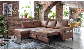 Divano letto angolare in similpelle marrone (angolo sinistro) Lofty Lilly - Miuform