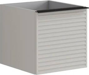 Cassettiera Pixel con 2 cassetti (1 interno) frontale Stripes laccato opaco Beige Greige e maniglia alluminio nero opaco L.40 H.40 P.45,5 cm.