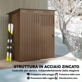 Casetta da Giardino 159x106x181 cm con Prese d'Aria e Porta Scorrevole in Metallo Marrone...