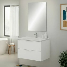 Mobile bagno sospeso 80cm bianco opaco con cassetti lavabo e specchio Elva