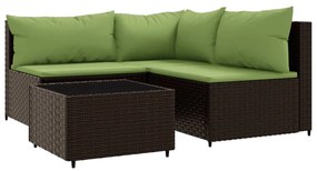 Set mobili da giardino 4 pz con cuscini in polyrattan marrone