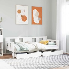 Dormeuse Con Cassetti Bianco 90x190 Cm Legno Massello Di Pino /