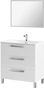 Mobile Bagno 80 Cm Con Lavabo Specchio E Colonna Da Terra Bianco Athena 3 Cassetti
