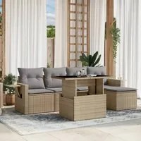 Set Divano da Giardino 6 pz con Cuscini Beige in Polyrattan 3267869