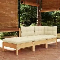 Set Divani da Giardino 3 pz con Cuscini Crema Massello di Pino 3096280