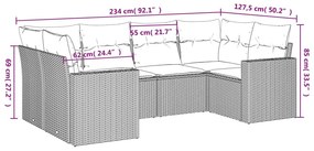 Set divano da giardino 6 pz con cuscini nero in polyrattan