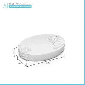 Porta sapone da appoggio in resina bianco con decoro marino  Coral