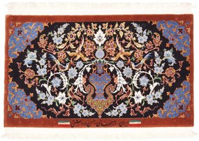 Isfahan Tappeto 90 x 50 Nero (Iran) Annodato A Mano