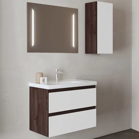 Mobile da bagno sospeso 82 cm Olmo Caffč con lavabo e specchio LED - GRACE4