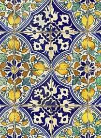 Mindthegap Carta da parati Sardegna Tiles - Indigo/ Green/ Yellow/ Taupe