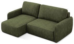 Divano angolare verde allungabile/con contenitore (con penisola a sinistra/con chaise lounge) con rivestimento in ciniglia Lilo – Makamii