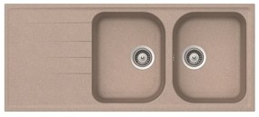 Lavello integrato 2 vasche con gocciolatoio laterale destro o sinistro DELINIA Elba quarzo L 50 x L 116 cm sabbia