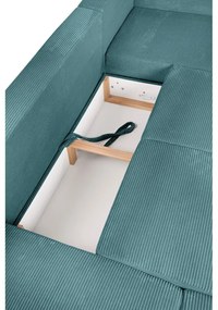 Divano angolare turchese allungabile (con penisola a sinistra/a forma di "U") con rivestimento in velluto a coste Tori – Bonami Selection