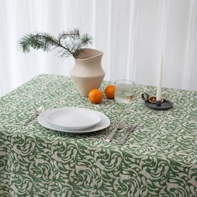 Tovaglia in lino 140x140 cm Evergreen Damask – Linen Tales