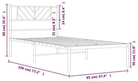 Giroletto con Testiera in Metallo Nero 90x190 cm