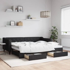 Divano letto estraibile con cassetti nero 90x200 cm in tessuto