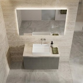 Mobile da bagno sospeso sotto lavabo Pixel grid 1 cassetto L 80 x H 40 x P 45.5 cm grigio carbone laccato opaco, con maniglia alluminio brillante
