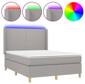 Letto a molle materasso e led grigio chiaro 140x200 cm tessuto