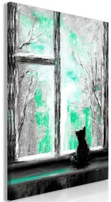 Quadro Longing Kitty (1 Part) Vertical Green  Colore Grigio, Dimensioni e Misure 40x60