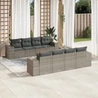 Set Divano da Giardino 9 pz con Cuscini Grigio in Polyrattan 3257698