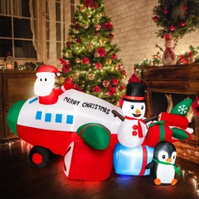 Costway Decorazione gonfiabile natalizia da 280cm, Babbo Natale gonfiabile in elicottero con luci LED incorporate pinguino