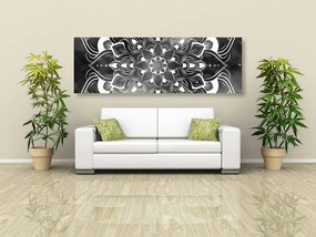 Quadro su tela – Mandala moderna con motivo orientale in bianco e nero