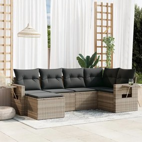 Set divano da giardino 6pz con cuscini grigio chiaro polyrattan