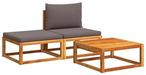 Set divano da giardino 3pz con cuscini legno massello di acacia