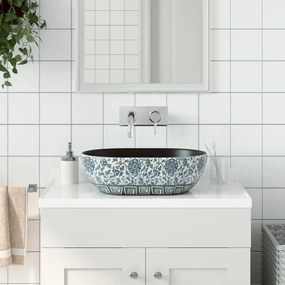 Lavabo Da Appoggio Nero E Blu Ovale 47x33x13 Cm Ceramica /