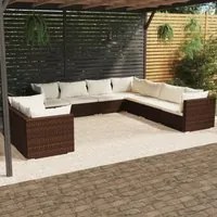 Set Divani da Giardino 9 pz con Cuscini in Polyrattan Marrone 3102498